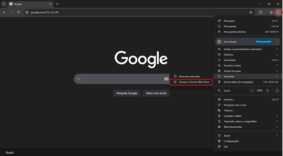 Caminho para extensão do Chrome