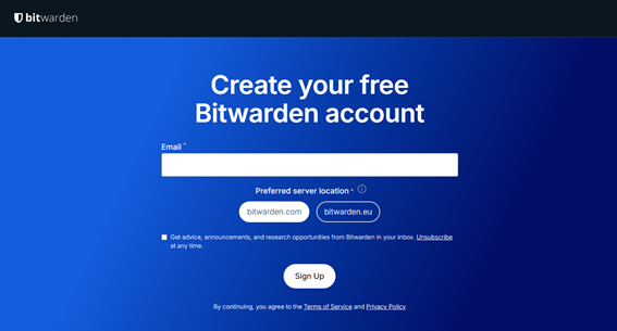 Tela "start-free" do Bitwarden
