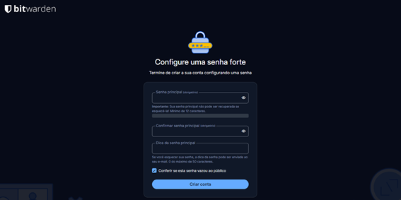 Criação de senha no Bitwarden