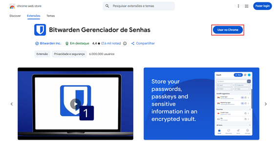 Extensão Bitwarden Gerenciador de Senhas