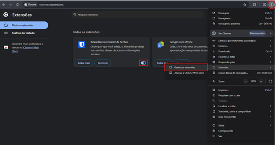 Gerenciar extensões do Google Chrome