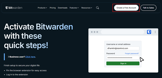 Tela "browser-start" do Bitwarden